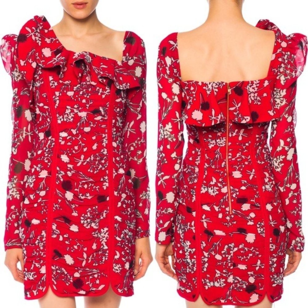 Self-Portrait One Shoulder Floral Print Mini Dress Size 2